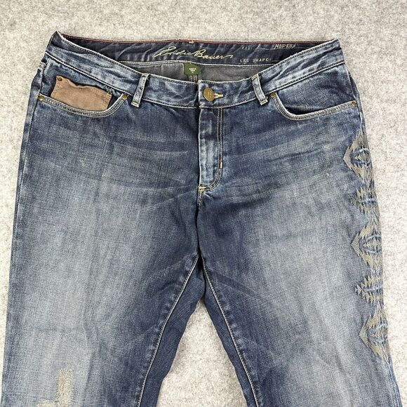 Eddie Bauer Jeans Womens 12 Modern Straight Aztec Embroidered Distressed Denim - Picture 3 of 16